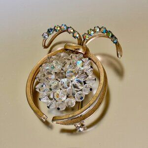 Vintage Aurora Borealis Rhinestone Apple Brooch